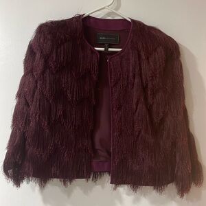 Bcbg MaxAzria Maroon Fringe Jacket Size 6